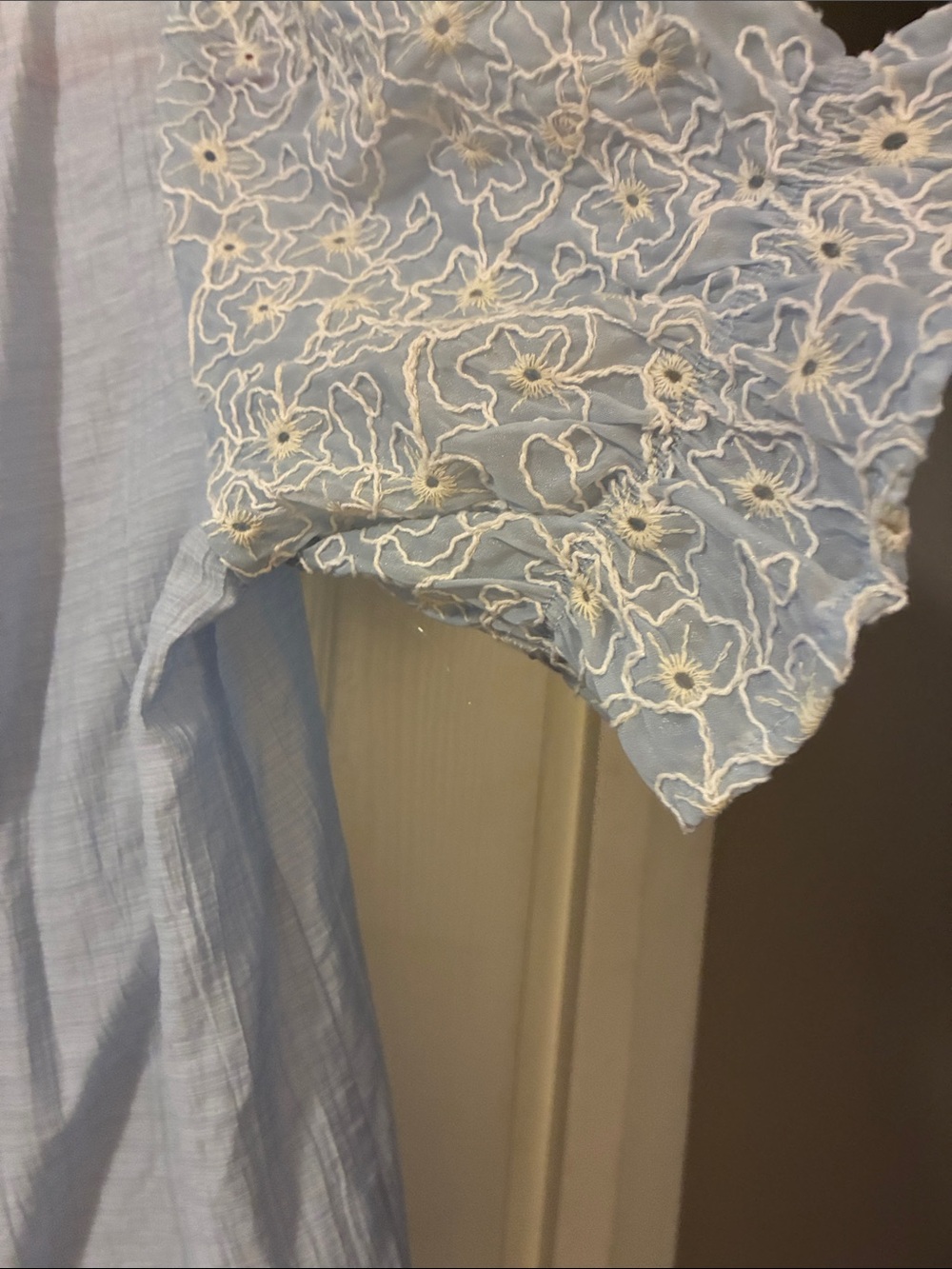 Light Blue Ruffle Neck Puff Sleeve Blouse - Picture 10 of 11